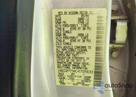 2004 Nissan Frontier Le V6 from USA, damaged, VIN 1N6ED27T54C472931